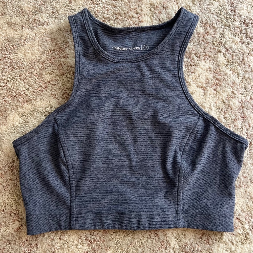 Outdoor Voices Racerback Bra Top Womens Small Charcoal Grey Heather High Neck